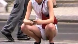 Blonde Amateur Takes Facial Outdoors In Public