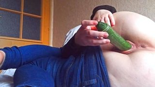 Teen Masturbates with Cucumber in Hostel – Big Ass Orgasm So