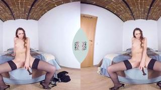 POV of a young brunette playing with dildo