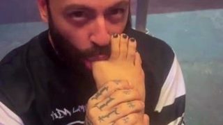 Light femdom and foot fetish play with brunette